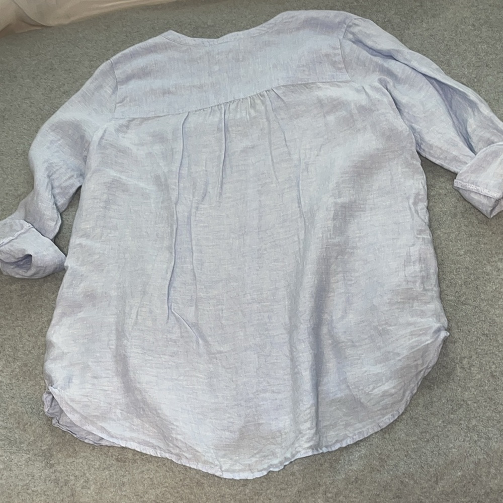 Sigrid Olsen Boho Linen Button Top Large Tunic Coastal Beach Lagenlook Roll Tab - Picture 7 of 10